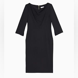 Calvin Klein Solid Cowl Neck 3/4 Sleeve Sheath Dress Black - Size 10
